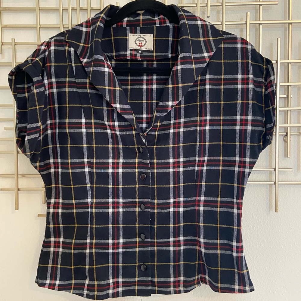 Banned Apparel Black & Red Plaid Roll Sleeve Top